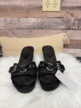 Coach Black Wedge Slides w/ Silver Buckle 7.5